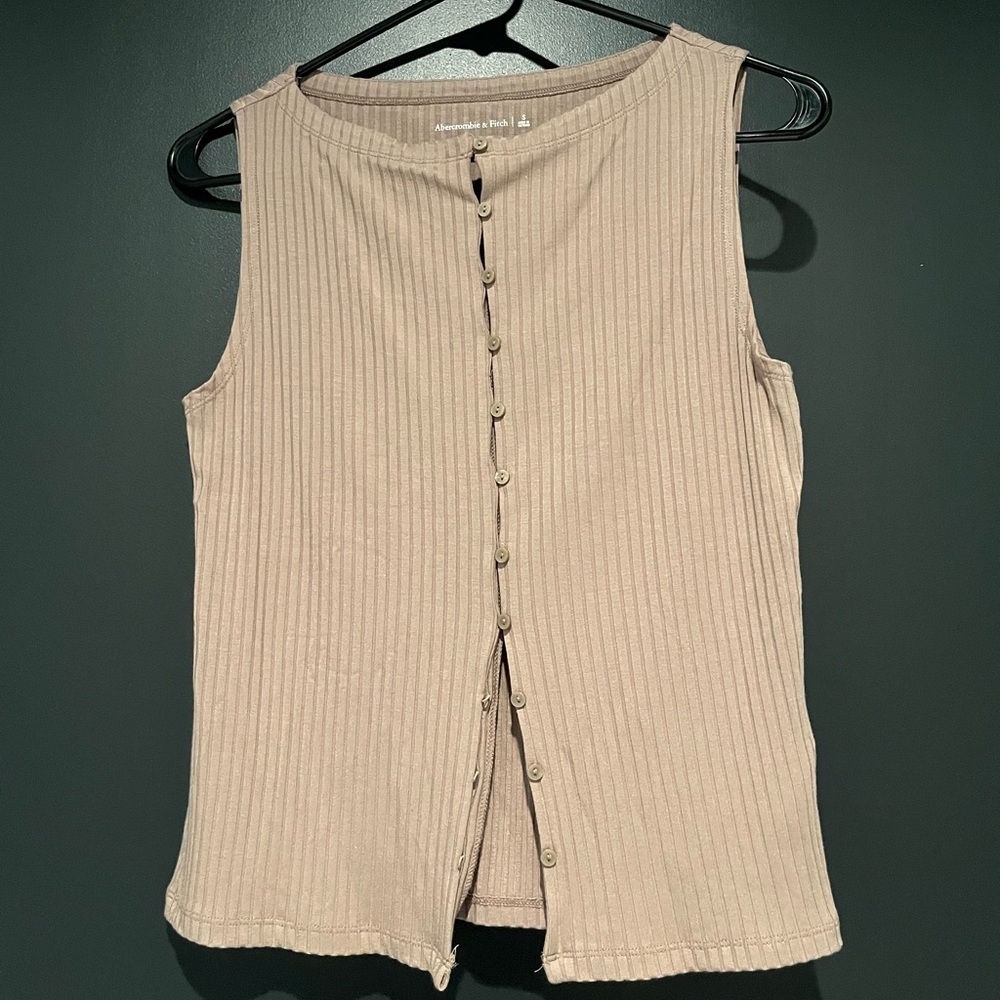 Abercrombie & Fitch Soft Ribbed Button-Front Tank - Beige